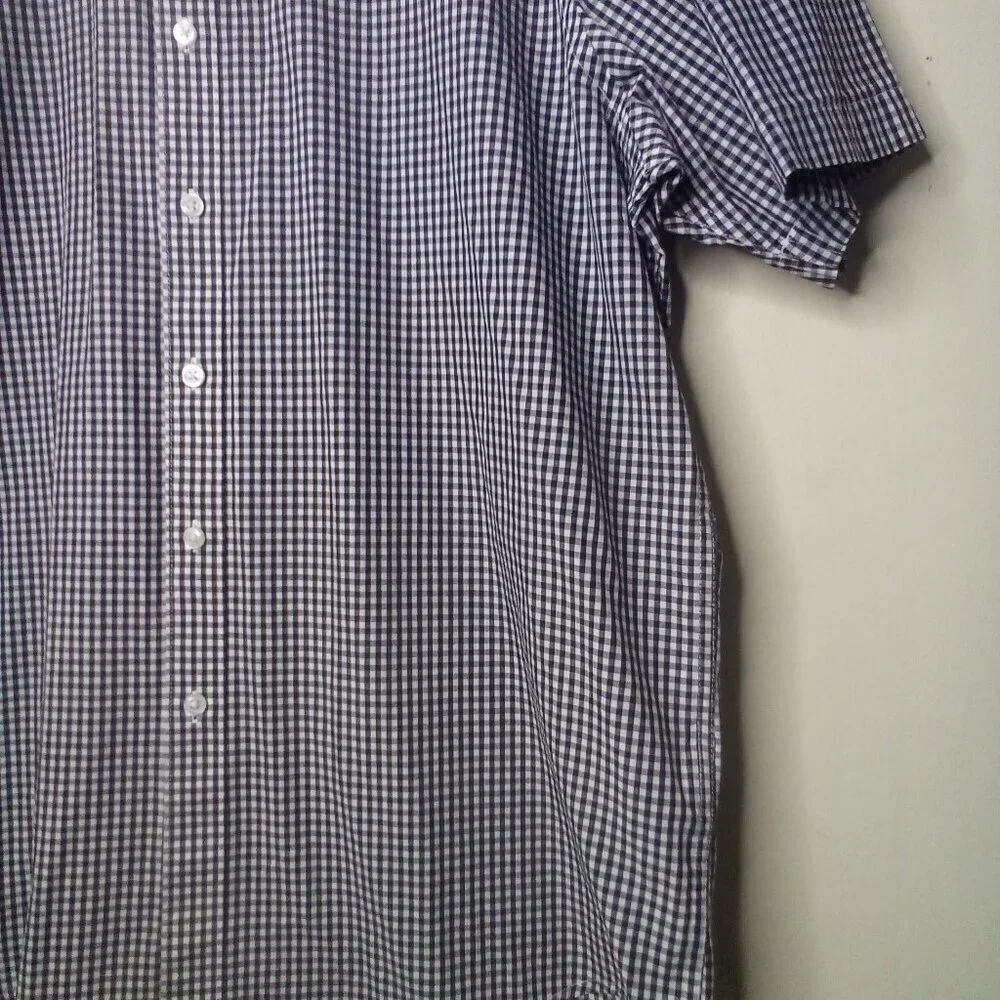 Club Room Shirt Men XL Button Down Short Sleeve Plaid Gingham Black White